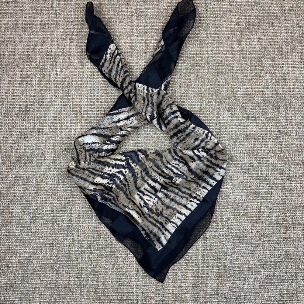 🐯 Oscar de la Renta 100% Silk Tiger Print Square Scarf | Black & Gold